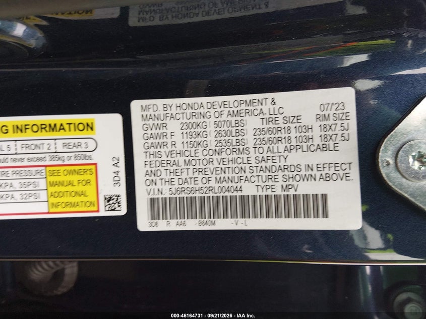 HONDA CR-V HYBRID 2024 VIN 5J6RS6H52RL004044