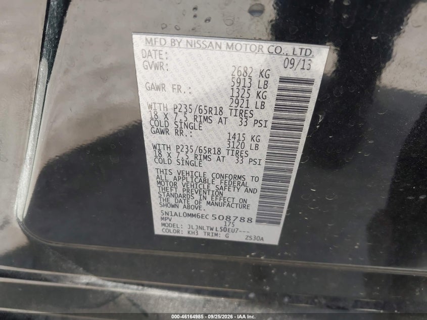 INFINITI QX60 2014 VIN 5N1AL0MM6EC508788