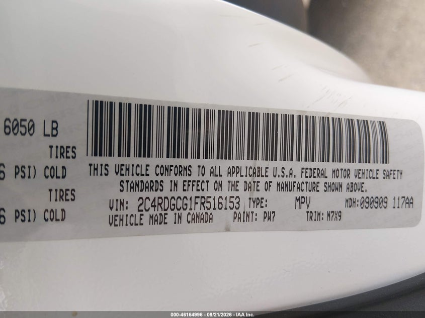 DODGE GRAND CARAVAN 2015 VIN 2C4RDGCG1FR516153