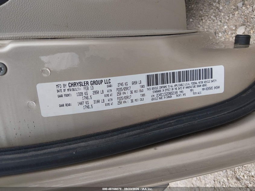 CHRYSLER TOWN & COUNTRY 2013 VIN 2C4RC1CG2DR652109