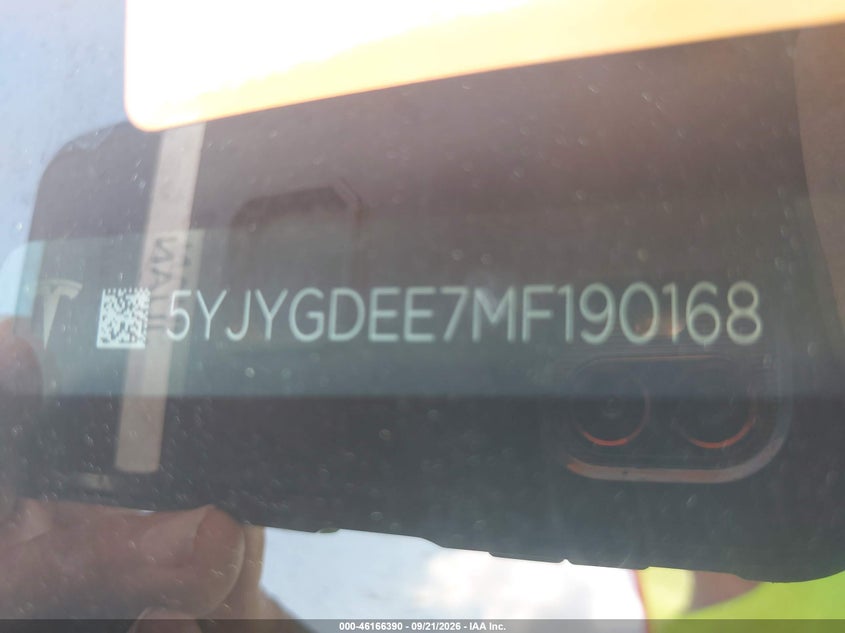 TESLA MODEL Y 2021 VIN 5YJYGDEE7MF190168