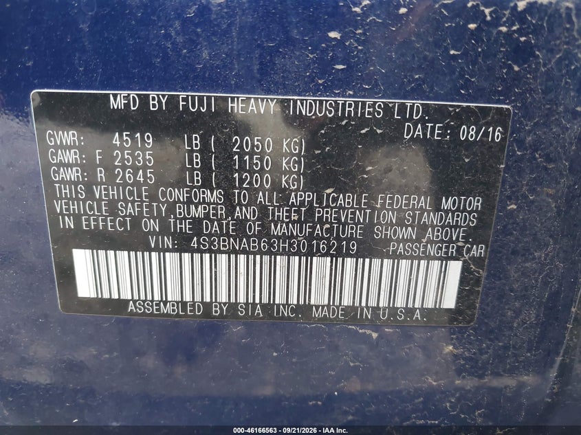 2017 SUBARU LEGACY 2.5I · Фото 9