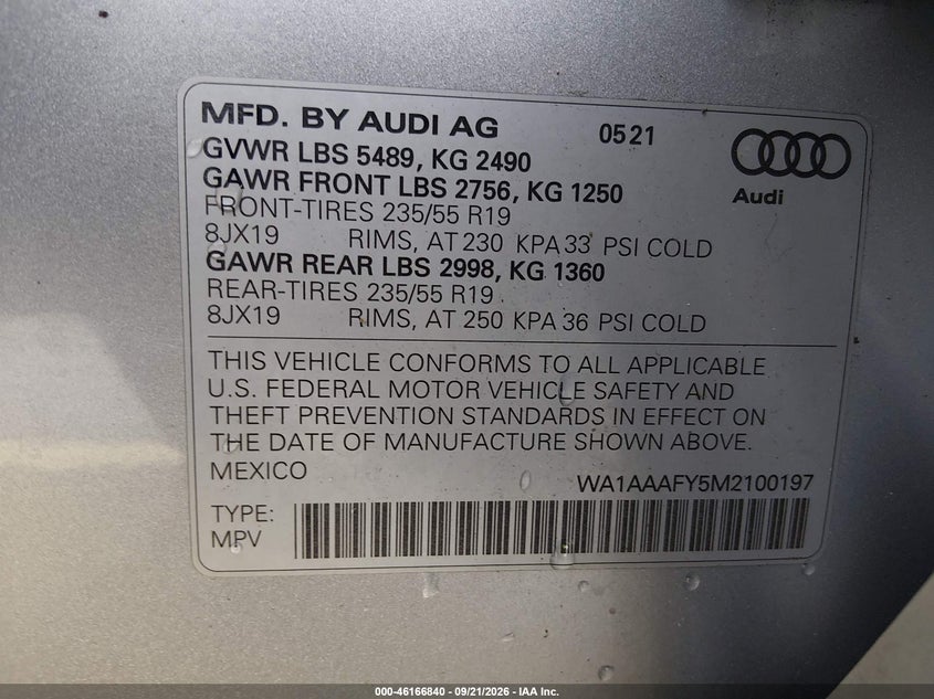 2021 AUDI Q5 PREMIUM 45 TFSI QUATTRO S TRONIC · Фото 9