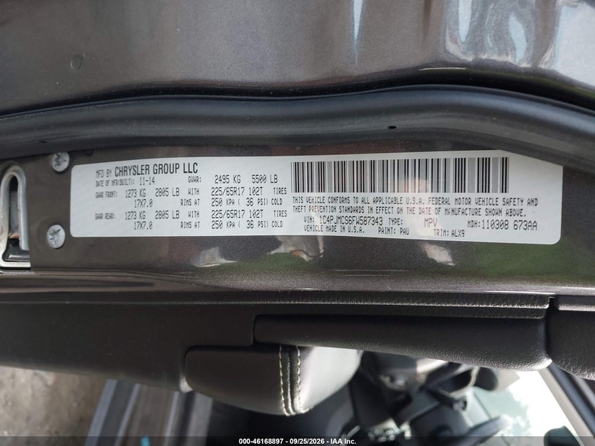 JEEP CHEROKEE 2015 VIN 1C4PJMCS6FW587343