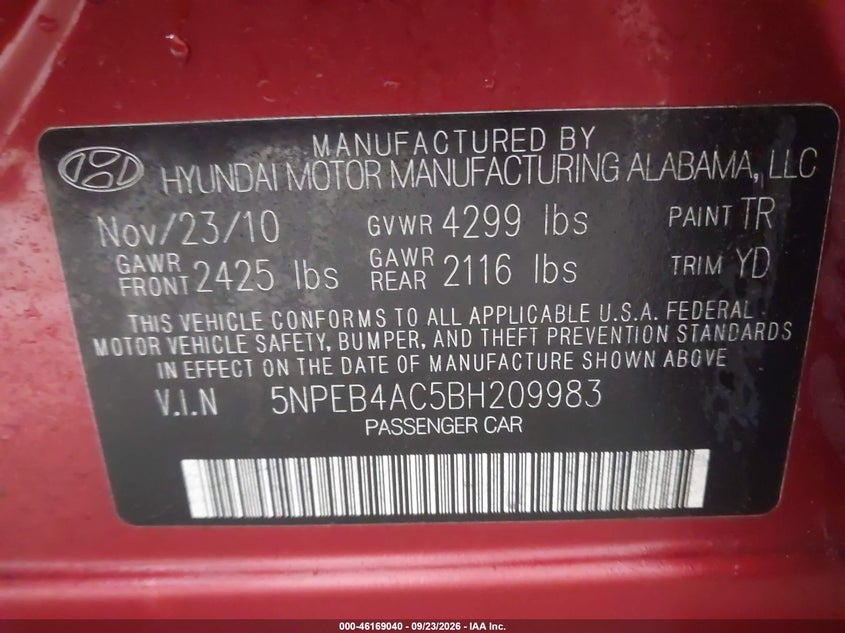 2011 HYUNDAI SONATA GLS · Фото 9