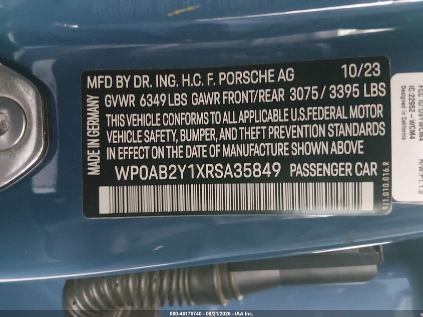 PORSCHE TAYCAN 2024 VIN WP0AB2Y1XRSA35849