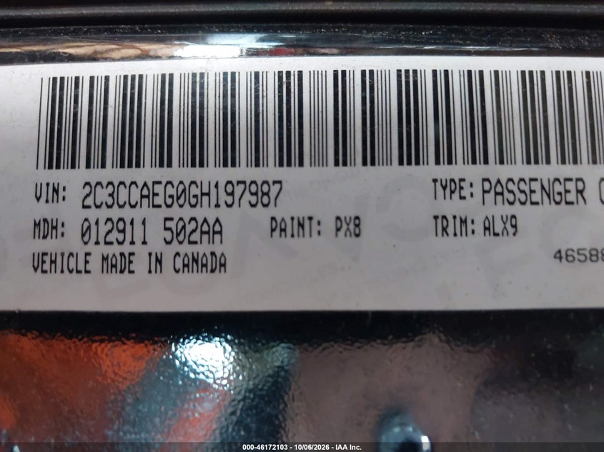 CHRYSLER 300C 2016 VIN 2C3CCAEG0GH197987