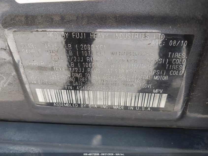 2011 SUBARU OUTBACK 2.5I · Фото 9