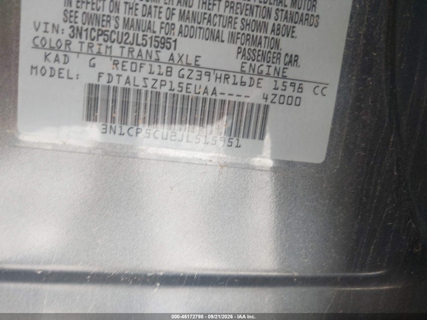 NISSAN KICKS 2018 VIN 3N1CP5CU2JL515951