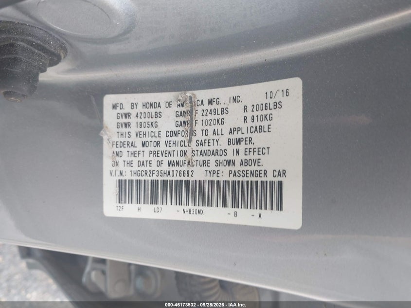2017 HONDA ACCORD LX · Фото 9