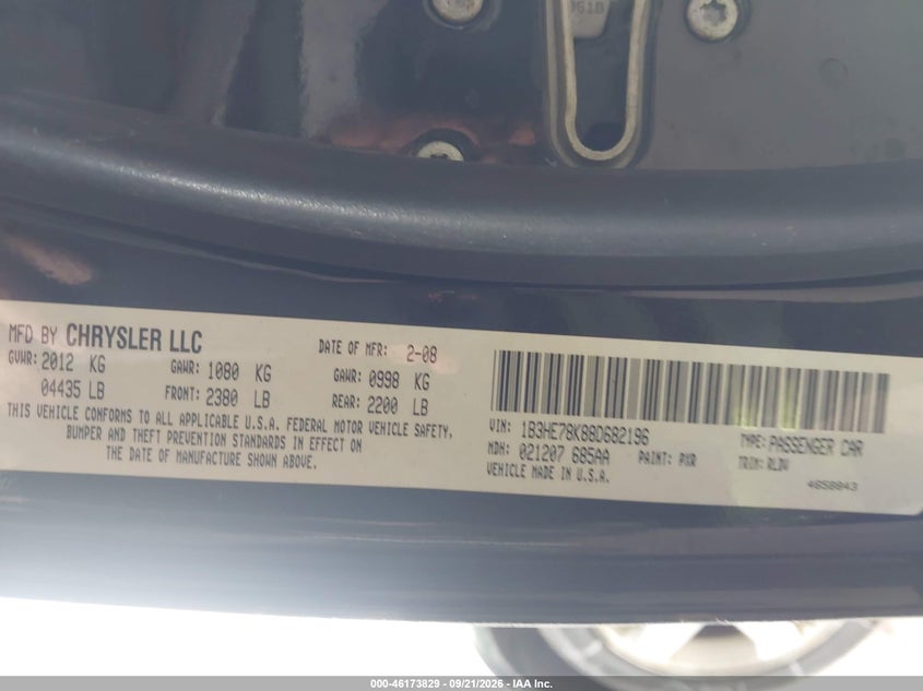 DODGE CALIBER 2008 VIN 1B3HE78K88D682196