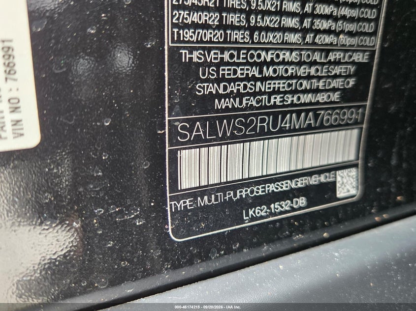 LAND-ROVER RANGE ROVER SPORT 2021 VIN SALWS2RU4MA766991