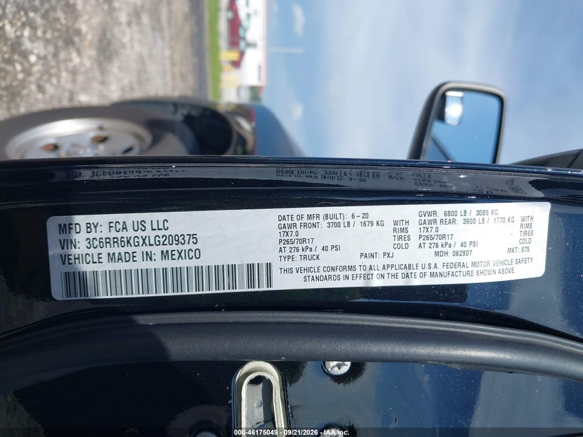 RAM 1500 CLASSIC 2020 VIN 3C6RR6KGXLG209375