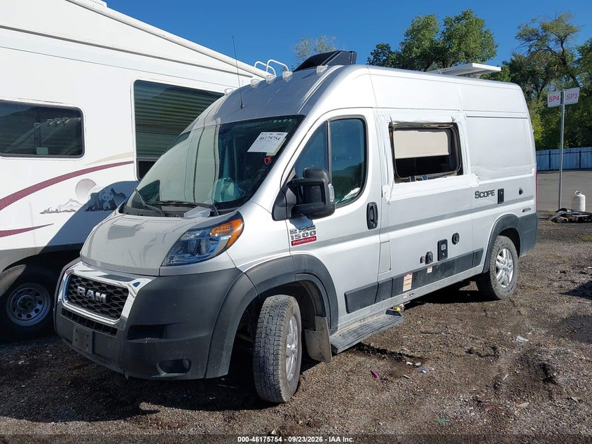 Vin: 3c6lrvbg3me568919, lot: 46675614, ram promaster 1500 high roof 136 wb 20212