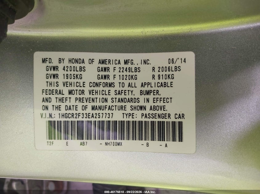 2014 HONDA ACCORD LX · Фото 9