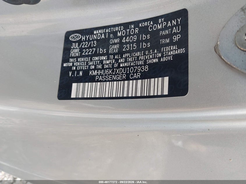 HYUNDAI GENESIS COUPE 2013 VIN KMHHU6KJXDU107938
