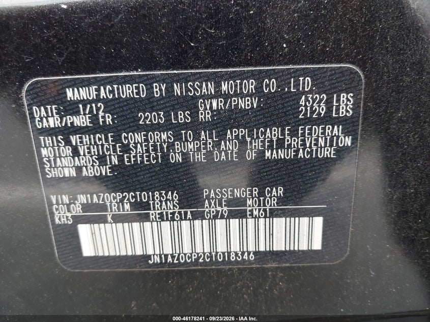 NISSAN LEAF 2012 VIN JN1AZ0CP2CT018346