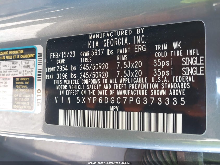 KIA TELLURIDE 2023 VIN 5XYP6DGC7PG373335