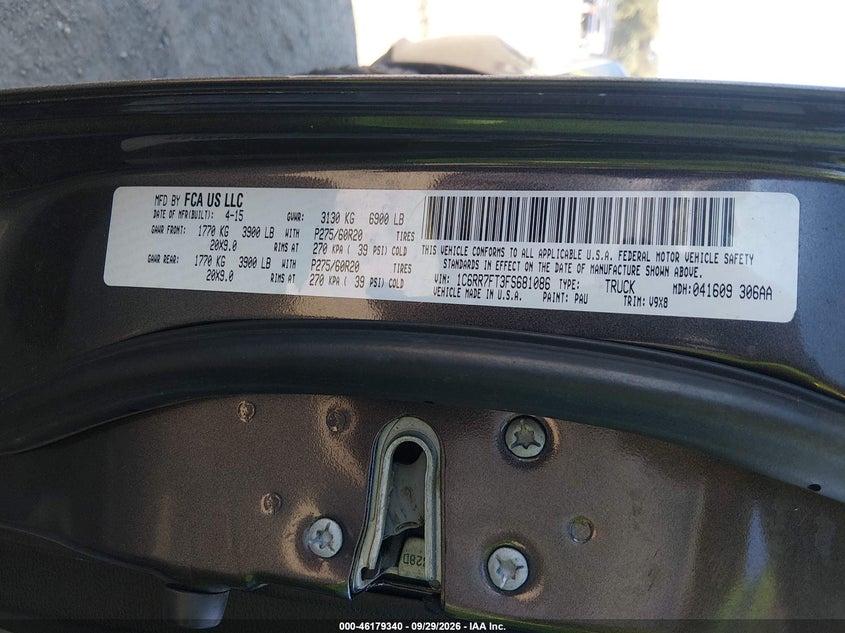 RAM 1500 2015 VIN 1C6RR7FT3FS681086