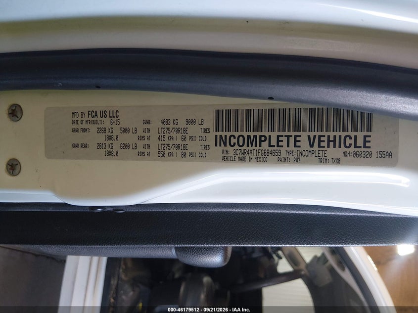 RAM 2500 2015 VIN 3C7WR4AT1FG684659