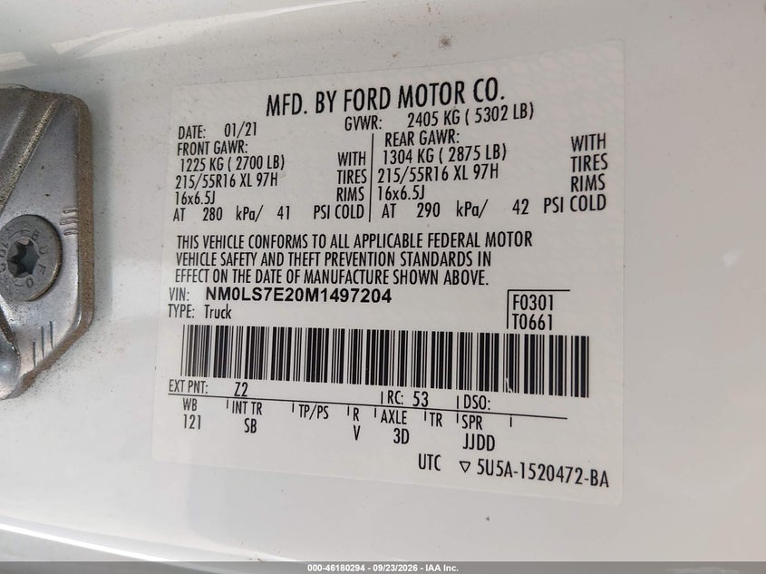 Vin: nm0ls7e20m1497204, lot: 46680154, ford transit connect xl 20214