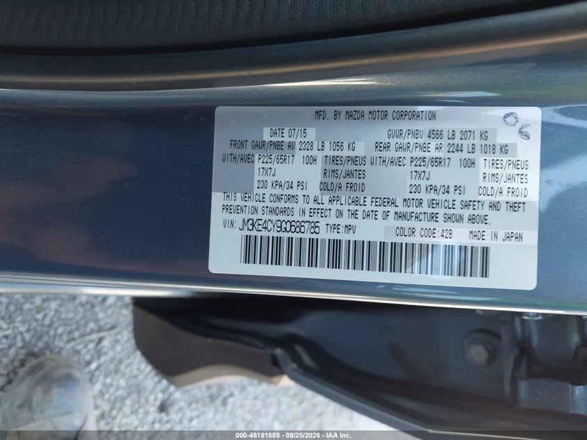 MAZDA CX-5 2016 VIN JM3KE4CY9G0686785