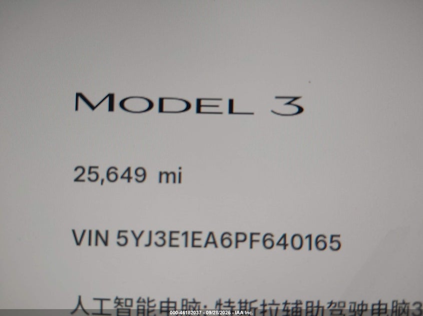 TESLA MODEL 3 2023 VIN 5YJ3E1EA6PF640165