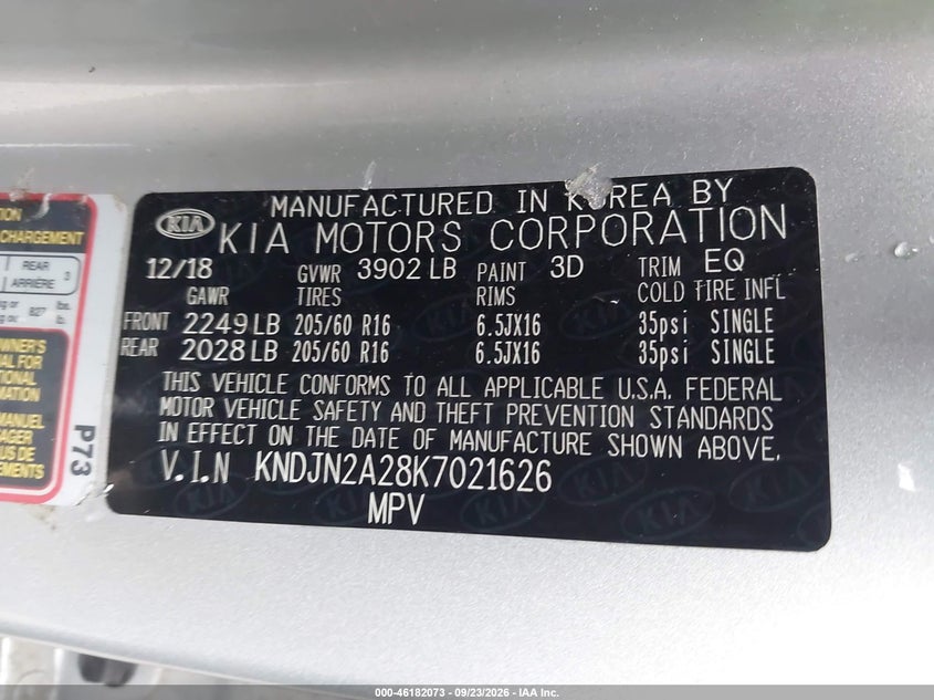 KIA SOUL 2019 VIN KNDJN2A28K7021626