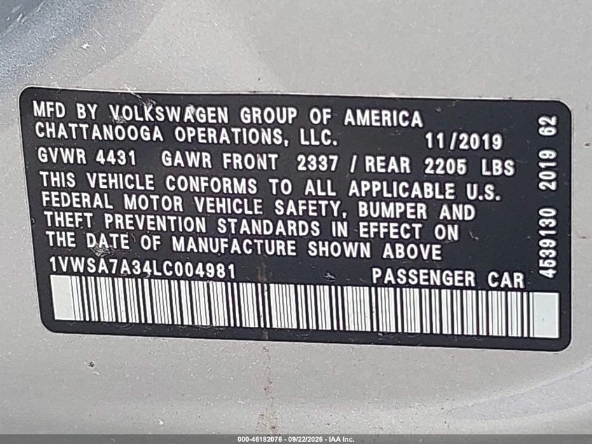 2020 VOLKSWAGEN PASSAT 2.0T SE · Фото 9