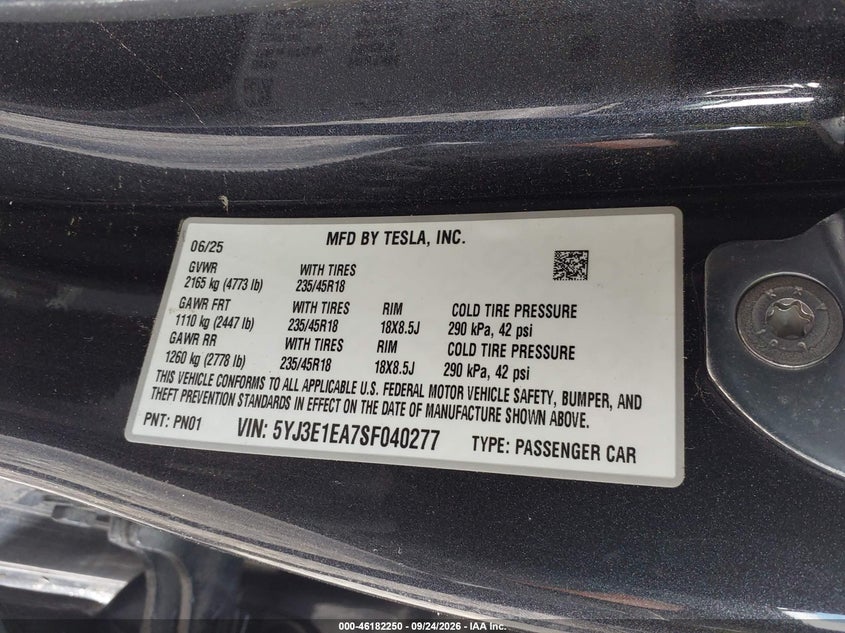 2025 TESLA MODEL 3 LONG RANGE REAR-WHEEL DRIVE/STANDARD REAR-WHEEL DRIVE · Фото 9