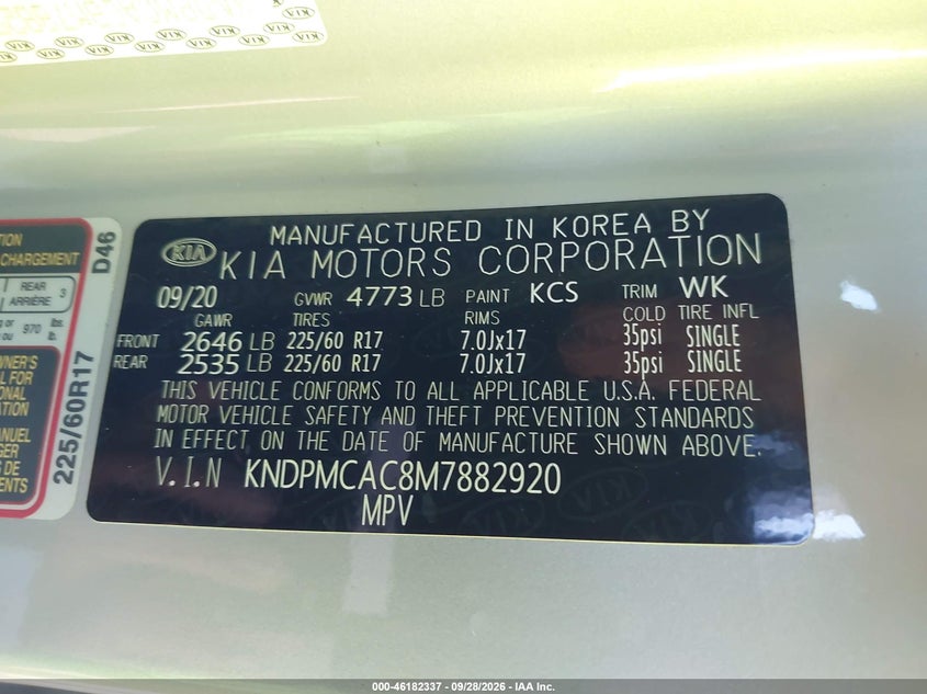 KIA SPORTAGE 2021 VIN KNDPMCAC8M7882920