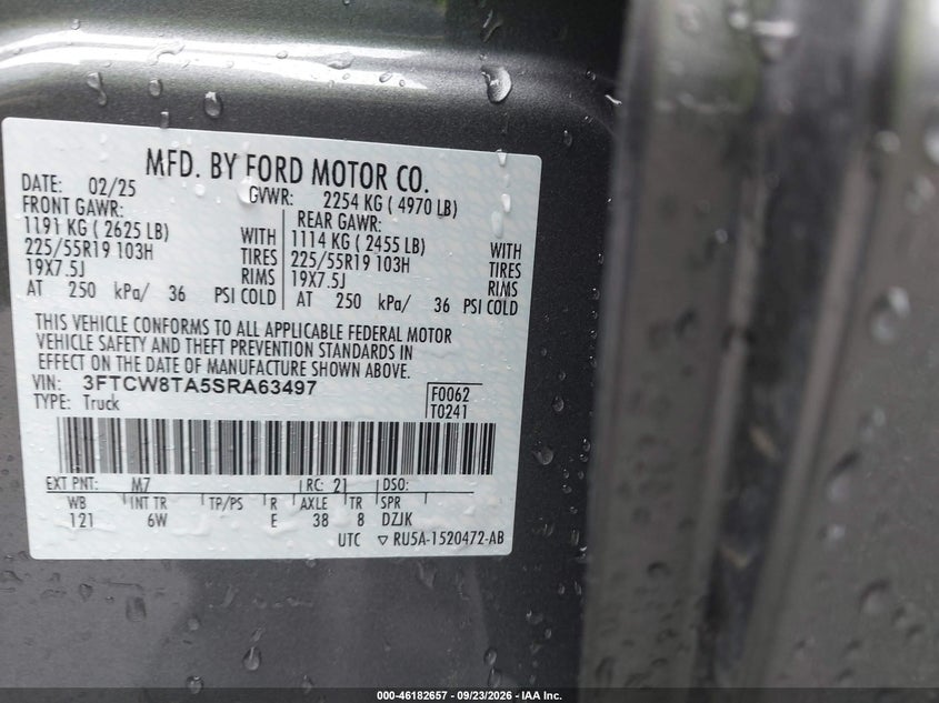FORD MAVERICK 2025 VIN 3FTCW8TA5SRA63497