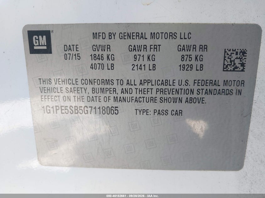 CHEVROLET CRUZE LIMITED 2016 VIN 1G1PE5SB5G7118065