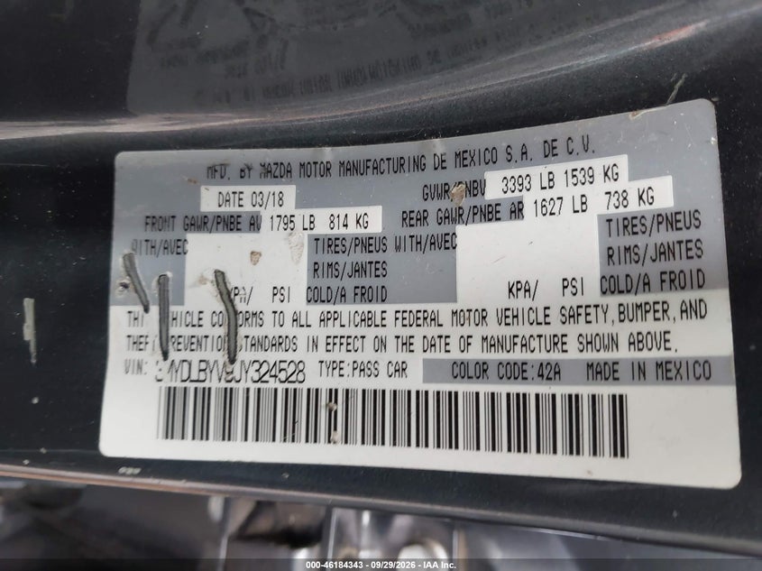 TOYOTA YARIS IA 2018 VIN 3MYDLBYV9JY324528