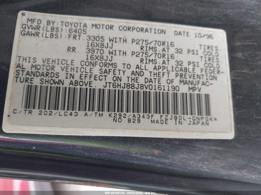 LEXUS LX 450 1997 VIN JT6HJ88J8V0161190