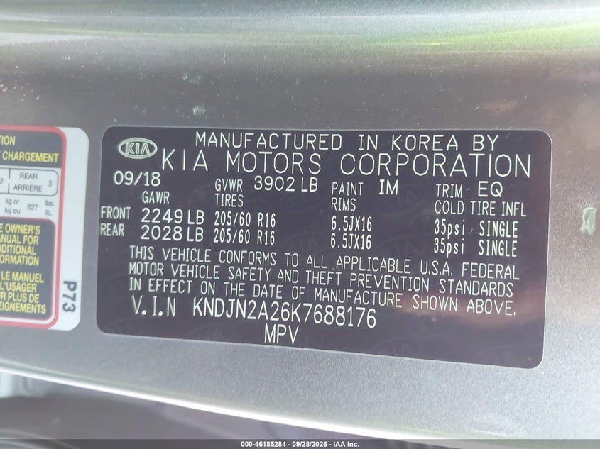 KIA SOUL 2019 VIN KNDJN2A26K7688176