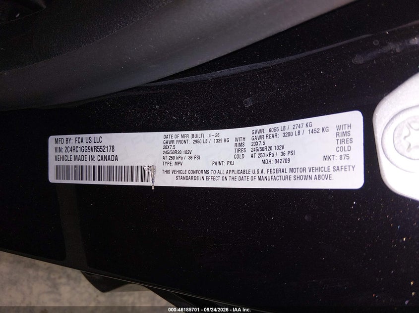 CHRYSLER PACIFICA 2027 VIN 2C4RC1GG9VR552178