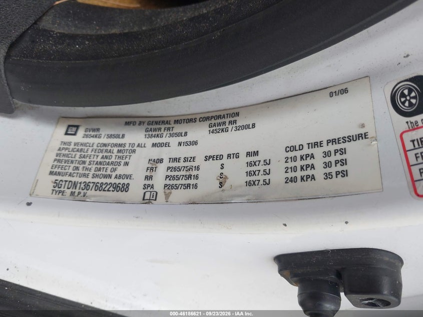 HUMMER H3 SUV 2006 VIN 5GTDN136768229688