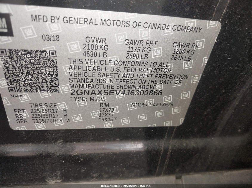 CHEVROLET EQUINOX 2018 VIN 2GNAXSEV4J6300866