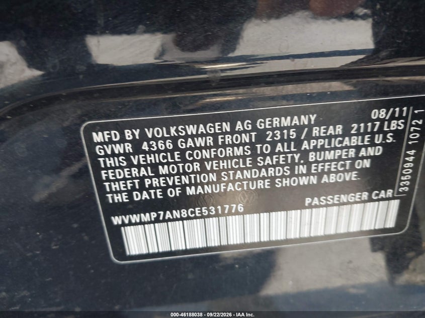 2012 VOLKSWAGEN CC SPORT · Фото 9