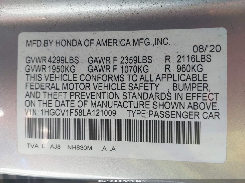 2020 HONDA ACCORD EX-L · Фото 9