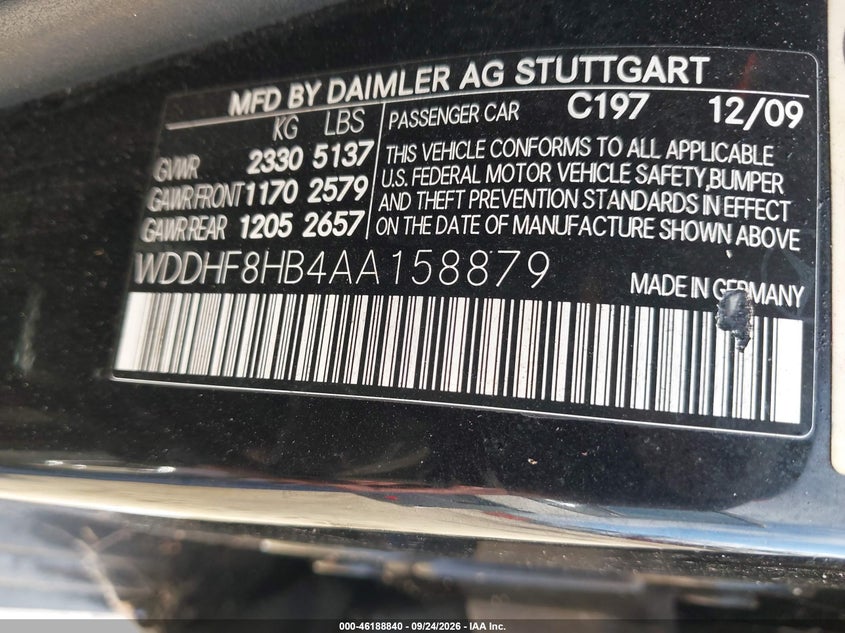 MERCEDES-BENZ E 350 2010 VIN WDDHF8HB4AA158879