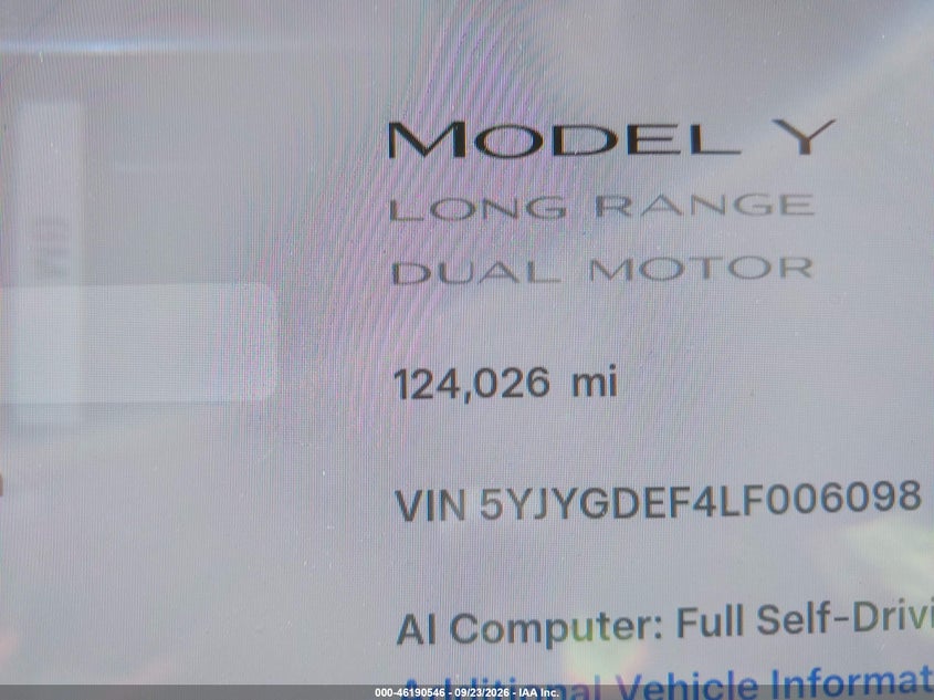 TESLA MODEL Y 2020 VIN 5YJYGDEF4LF006098