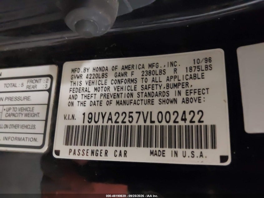 ACURA CL 1997 VIN 19UYA2257VL002422