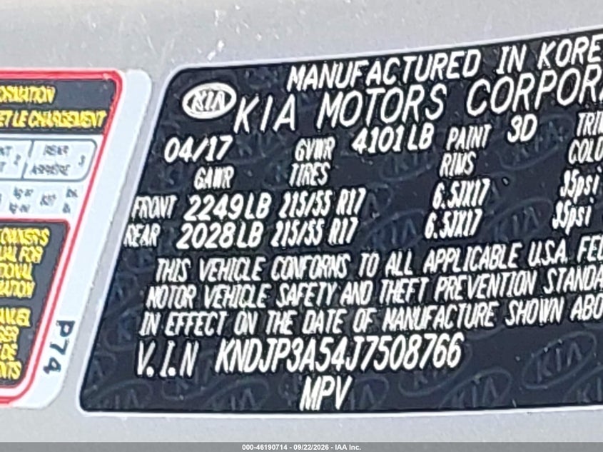 KIA ALMA 2018 VIN KNDJP3A54J7508766