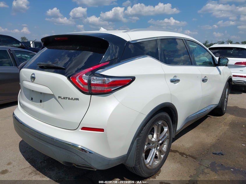 Vin: 5n1az2mg4fn247056, lot: 46691622, nissan murano platinum 20154