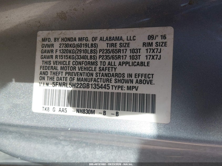 2016 HONDA ODYSSEY LX · Фото 9