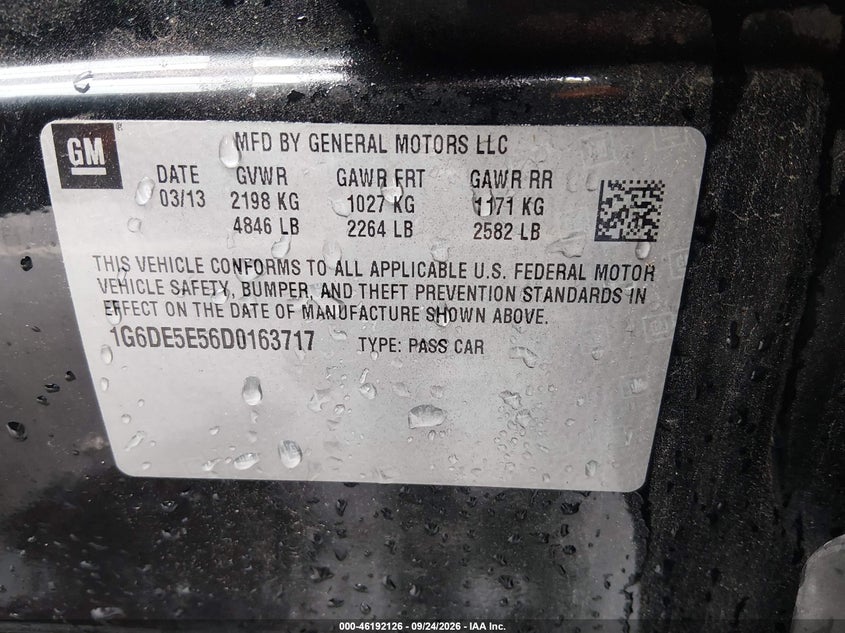 CADILLAC CTS 2013 VIN 1G6DE5E56D0163717