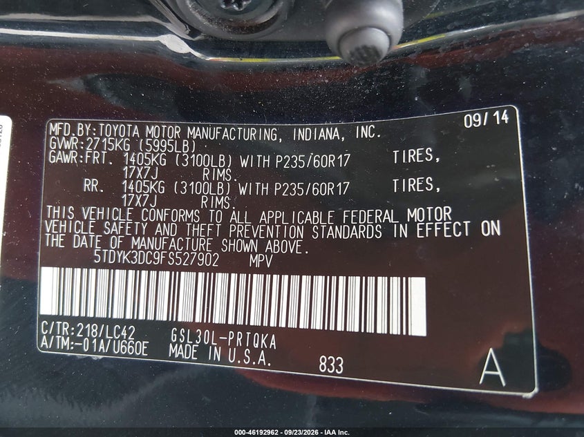 2015 TOYOTA SIENNA XLE/XLE 8 PASSENGER · Фото 9