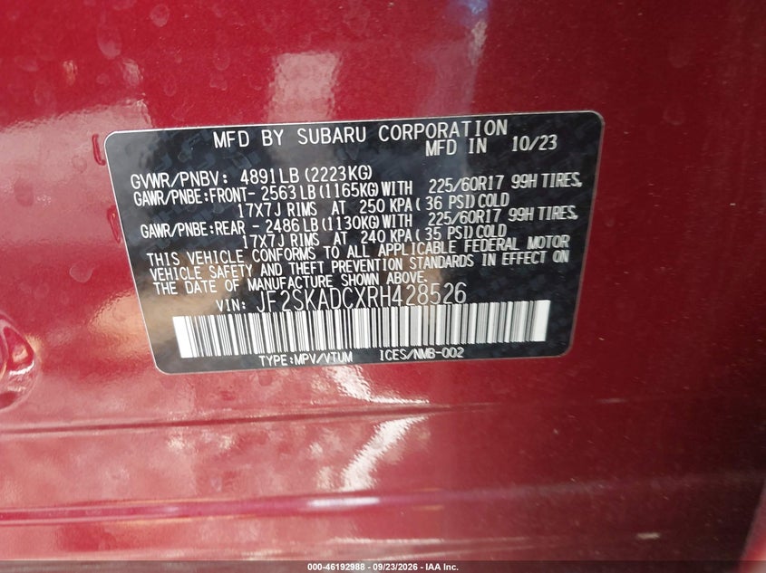 SUBARU FORESTER 2024 VIN JF2SKADCXRH428526